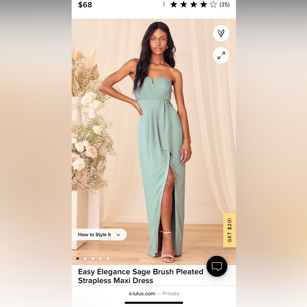 Easy Elegance Sage Brush Pleated Strapless Maxi Dress